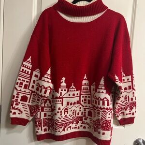 Richard & Co Red Vintage Christmas Sweater with City Outlines